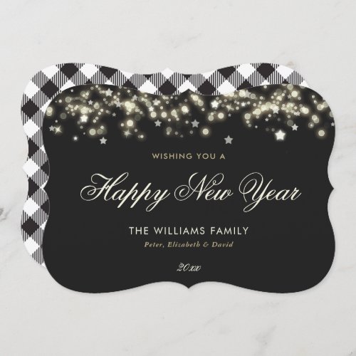 Elegant Black and White Stars Happy New Year Card