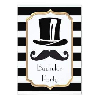 Elegant Black and White Stripe Bachelor Party Card