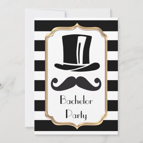 Elegant Black and White Stripe Bachelor Party Invitation