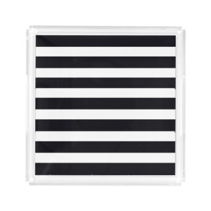 Elegant Black and White Striped Chic Modern Vanity Acrylic Tray