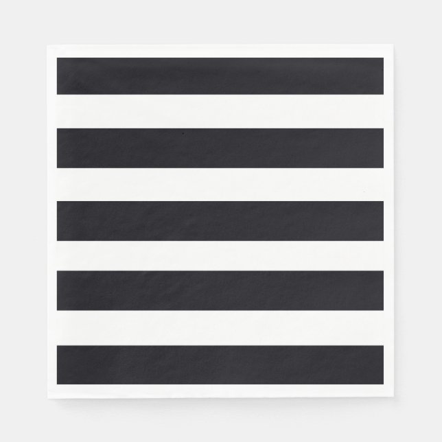 Elegant Black And White Striped Chic Paper Napkins (Front)