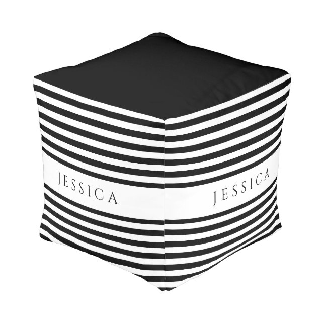 Elegant Black And White Striped Pattern Pouf (Angled Front)