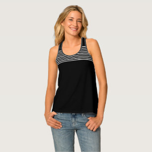 Elegant Black and White Striped Pattern Tank Top