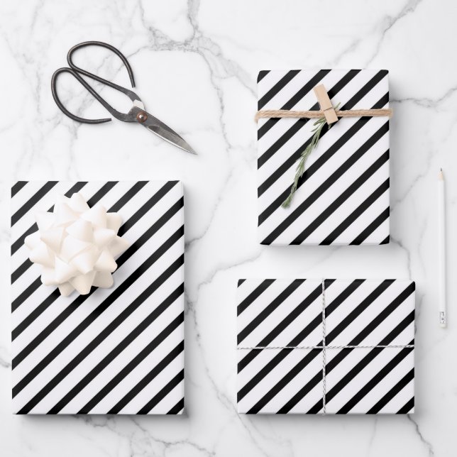 Elegant Black And White Striped Pattern Wrapping Paper Sheets (Front)