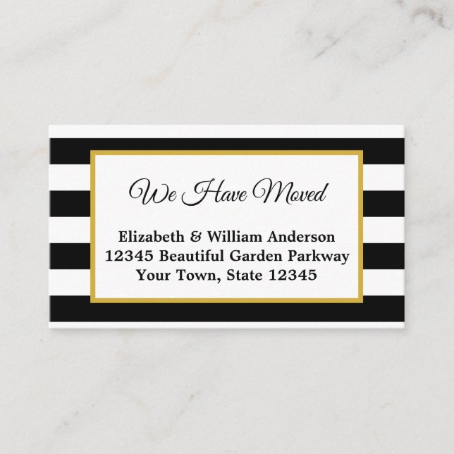 Elegant Black and White Striped We Have Moved Enclosure Card (Front)