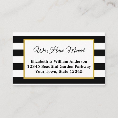 Elegant Black and White Striped We Have Moved Enclosure Card