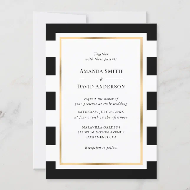 Elegant Black and White Striped Wedding Invitation Zazzle