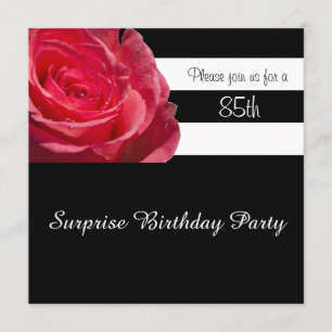 Elegant Black and White Stripes and Pink Roses Invitation