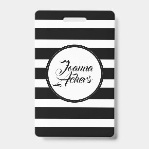 Elegant Black And White Stripes Badge