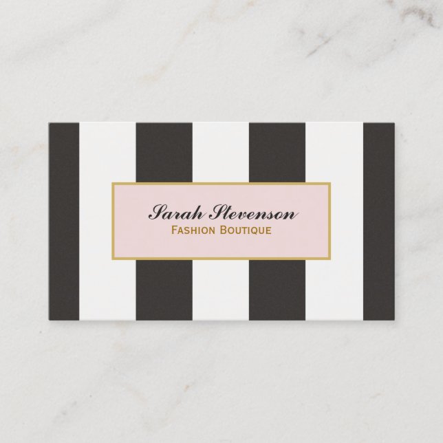 Elegant Black and White Stripes Fashion Boutique Business Card (Front)