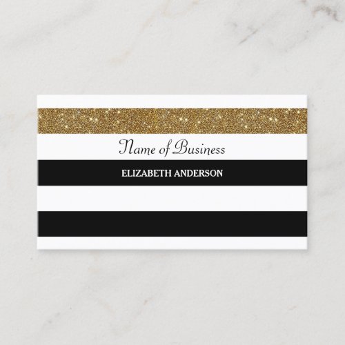 Elegant Black and White Stripes Gold FAUX Glitz Business Card