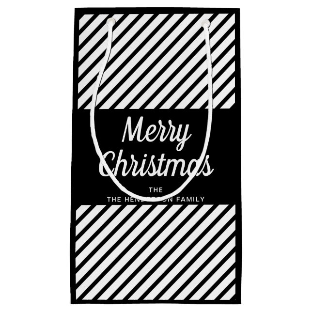 Elegant Black And White Stripes Merry Christmas  Small Gift Bag (Front)