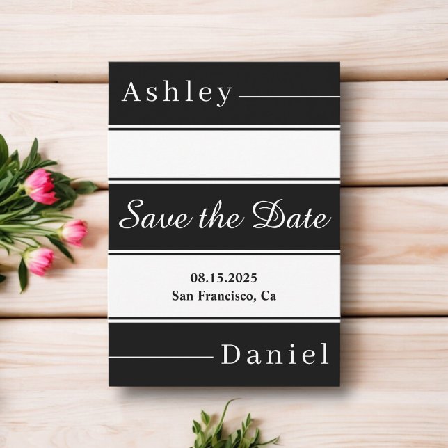 Elegant Black And White Stripes Modern Wedding Save The Date (Creator Uploaded)