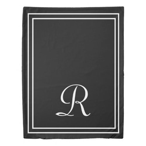 Elegant Black and White Stripes Monogram Duvet Cover