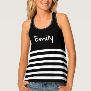 Elegant Black and White Stripes Pattern Add Name Tank Top