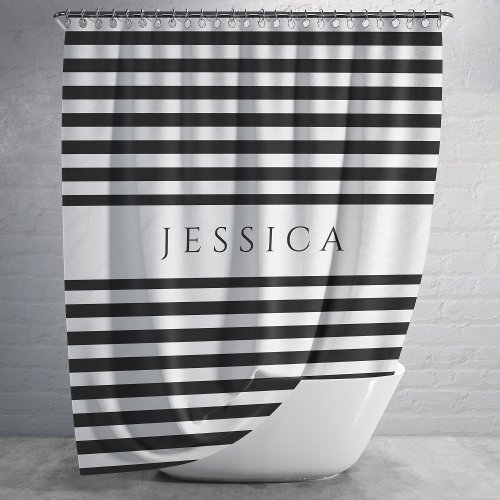 Elegant Black And White Stripes Pattern Name  Shower Curtain
