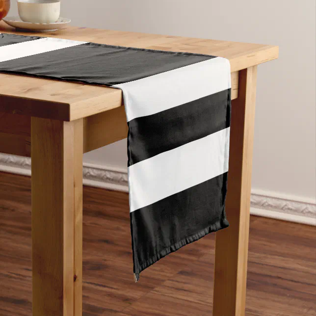 Elegant Black And White Stripes Pattern Short Table Runner | Zazzle