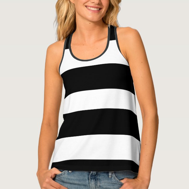 Elegant Black and White Stripes Pattern Tank Top (Front)