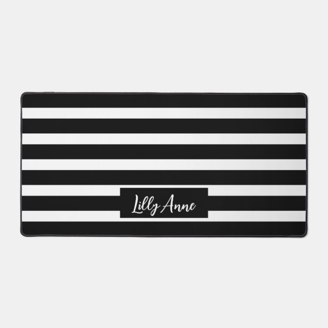 Elegant Black And White Stripes Personalized  Desk Mat (Front)