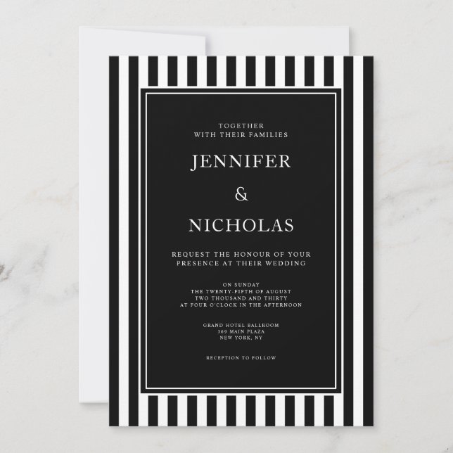 Elegant Black And White Stripes Wedding Invitation (Front)