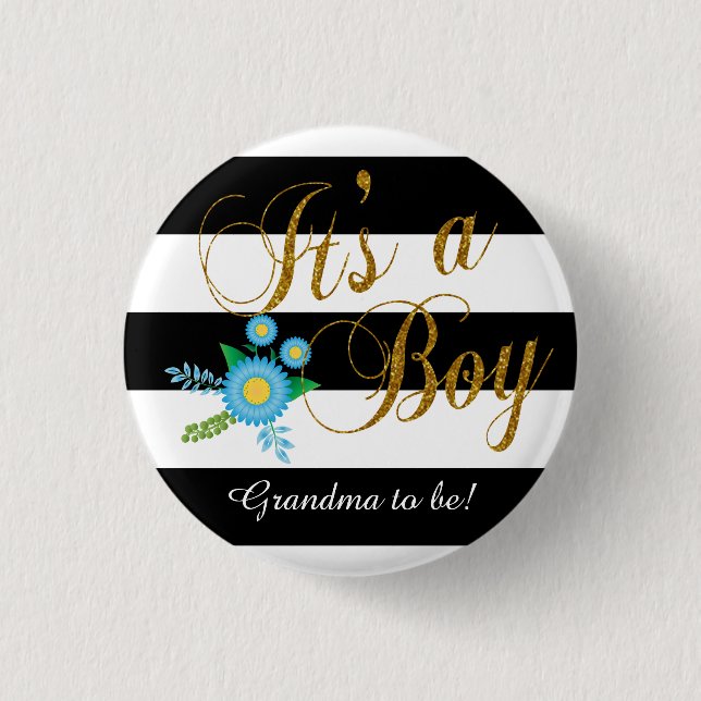 Elegant Black and White Stripes With Blue Floral Button (Front)