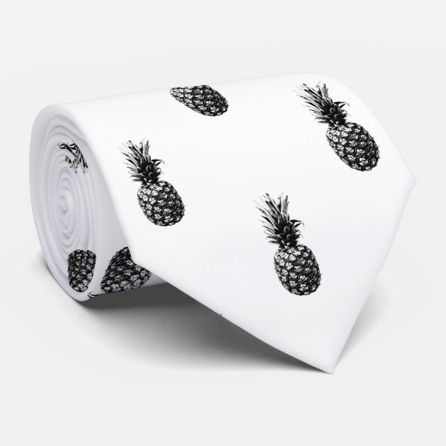 Elegant black and white Summer Pineapple Pattern   Neck Tie (Rolled)