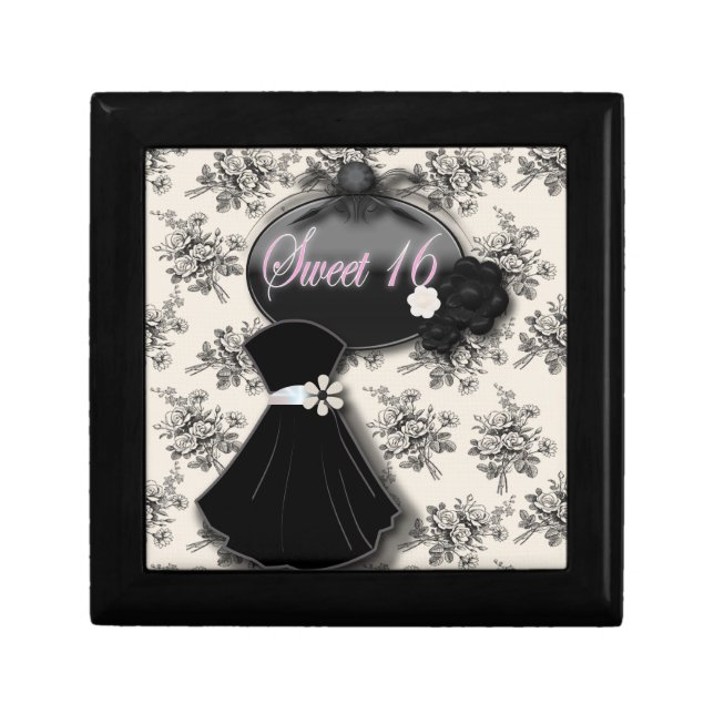 Elegant Black and White Sweet 16 Gift Box (Front)