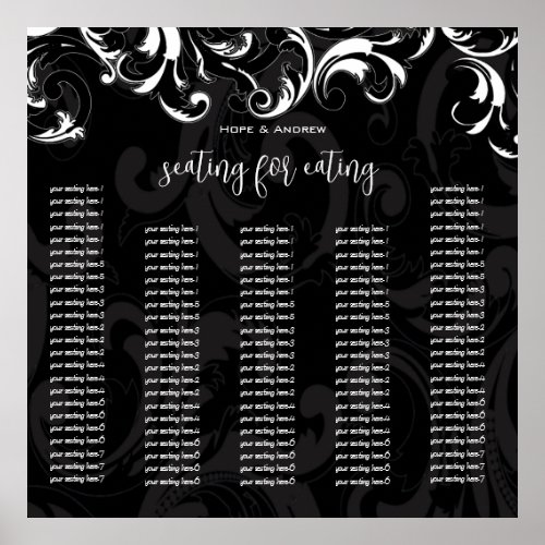Elegant Black and White Swirl Seating Chart