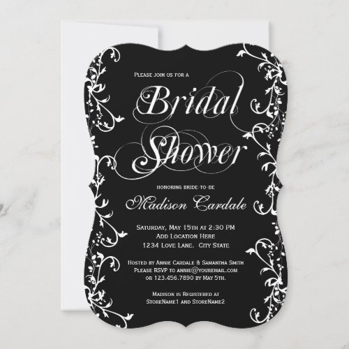 Elegant Black and White Swirls Bridal Shower Invitation