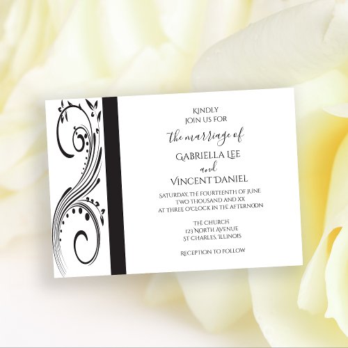 Elegant Black and White Swirls Wedding Invitation