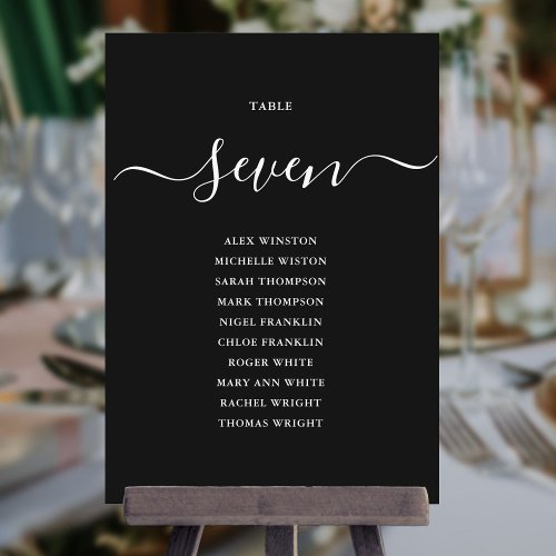 Elegant Black And White Table Number Seating Chart