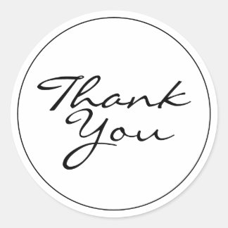 Elegant Black And White Thank You Classic Round Sticker