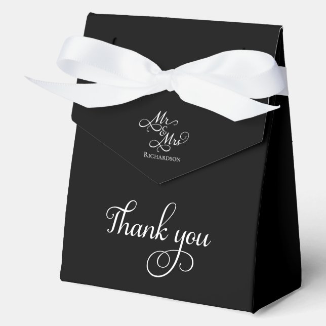 Elegant Black and White Thank You Wedding Favor Boxes (Front)
