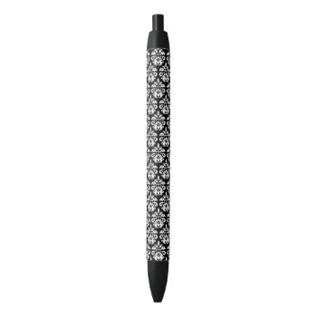 Elegant Black And White Tiny Damask Black Ink Pen by TheHopefulRomantic at Zazzle