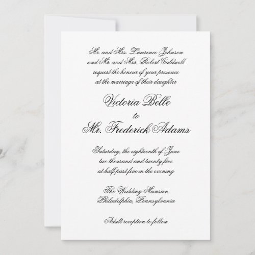 Elegant Black and White Traditional Formal Wedding Invitation