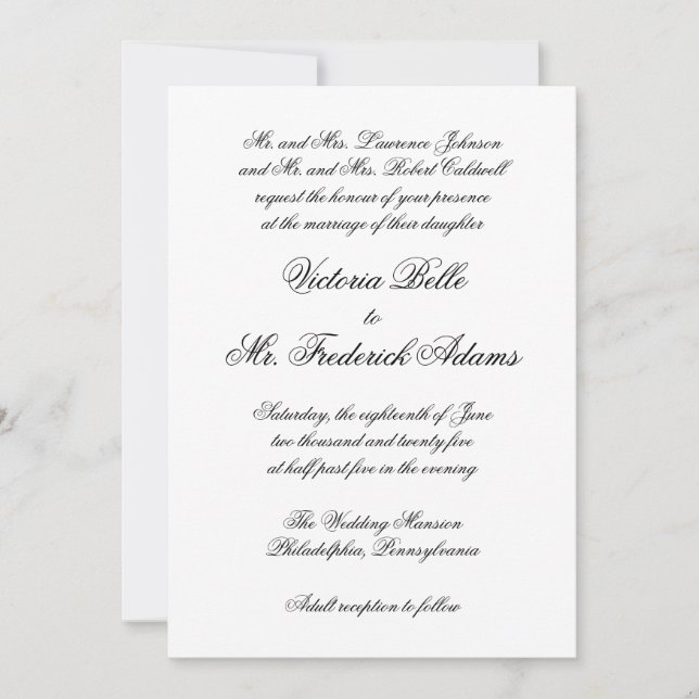 Elegant Black and White Traditional Formal Wedding Invitation (Front)