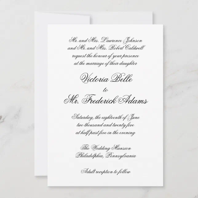 Elegant Black and White Traditional Formal Wedding Invitation | Zazzle