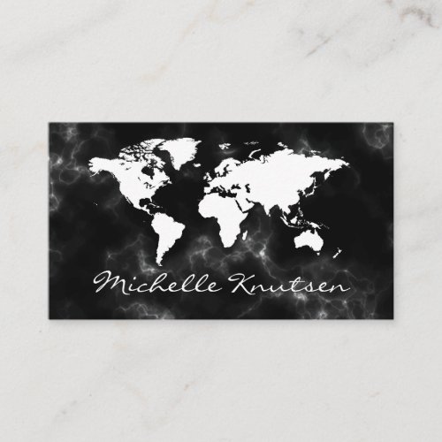 elegant black and white Travel Agent World Map  Business Card