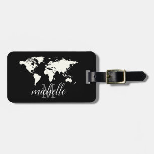 Elegant Black and White Travel World-Map,Airplane Luggage Tag
