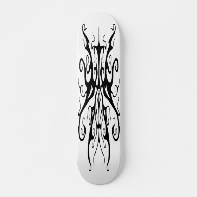 Elegant Black and White Tribal Mask Abstract Skateboard (Front)