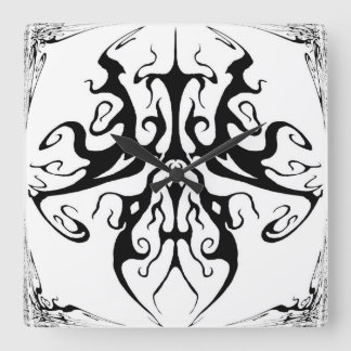 Elegant Black and White Tribal Mask Abstract Square Wall Clock