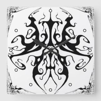 Elegant Black and White Tribal Mask Abstract Square Wall Clock