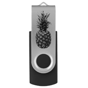 Elegant black and white Tropical  Pineapple  Flash Drive