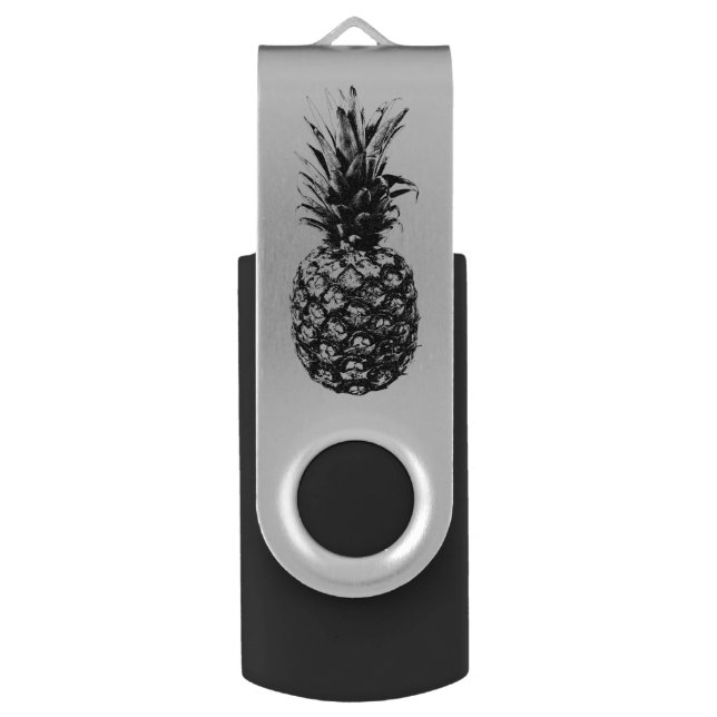 Elegant black and white Tropical  Pineapple  Flash Drive (Front Vertical)