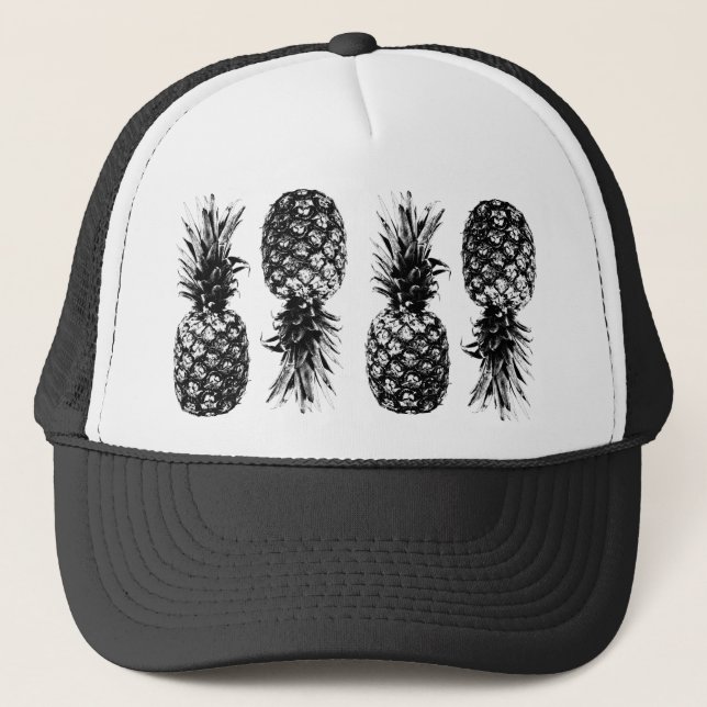 Elegant black and white Tropical  Pineapple  Trucker Hat (Front)