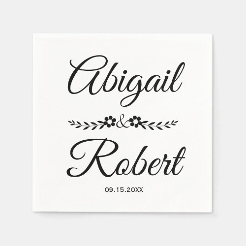 Elegant black and white typography wedding napkins