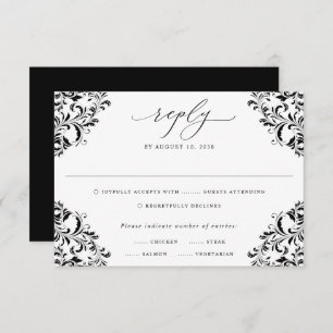 Elegant Black and White Vintage Classic Wedding RS RSVP Card