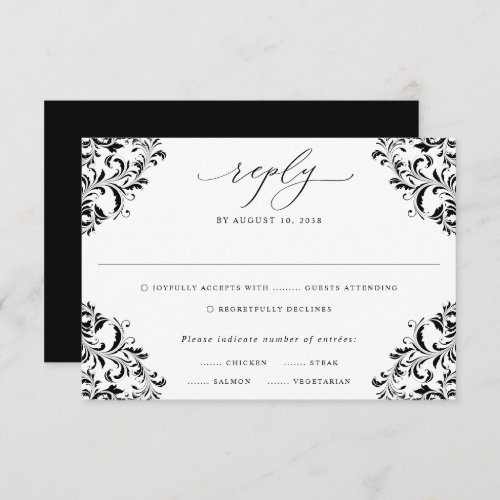 Elegant Black and White Vintage Classic Wedding RS RSVP Card