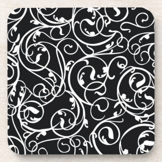 Elegant Black and White Vintage Damask Pattern Coaster