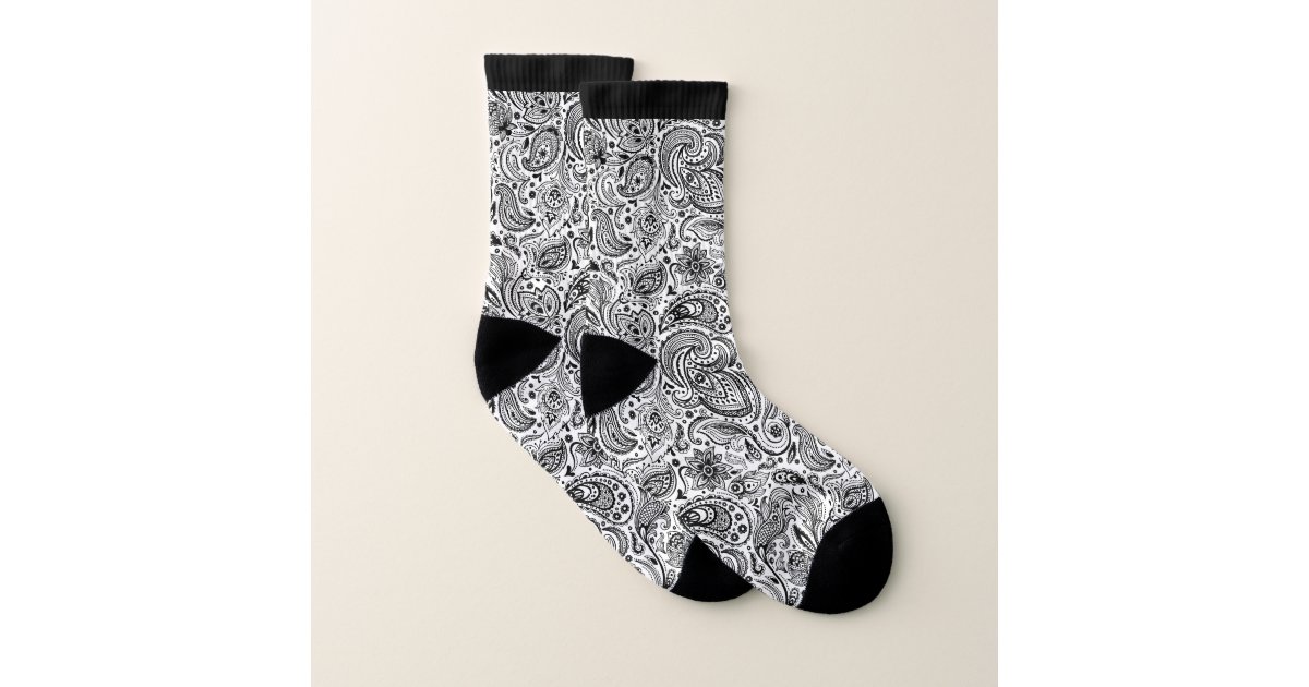 Elegant black and white vintage floral paisley socks | Zazzle